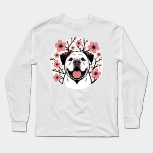 American Bulldog Welcomes Spring with Cherry Blossoms Long Sleeve T-Shirt